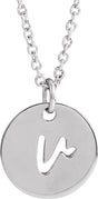 Sterling Silver Script Initial V 16-18" Necklace 