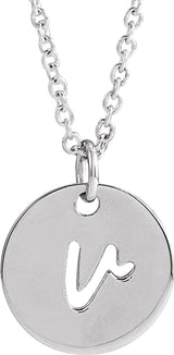 Sterling Silver Script Initial V 16-18" Necklace 