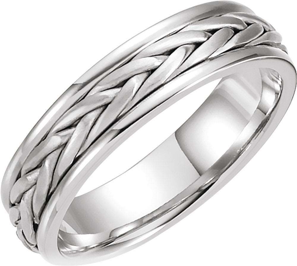14K White Gold 5 mm Hand-Woven Comfort-Fit Flat Band  Size 8