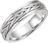 14K White Gold 5 mm Hand-Woven Comfort-Fit Flat Band  Size 8