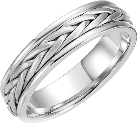 14K White Gold 5 mm Hand-Woven Comfort-Fit Flat Band  Size 8