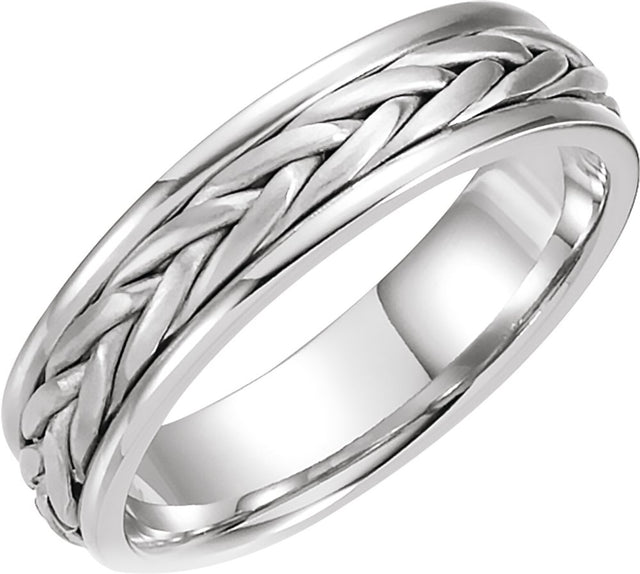 14K White Gold 5 mm Hand-Woven Comfort-Fit Flat Band  Size 8