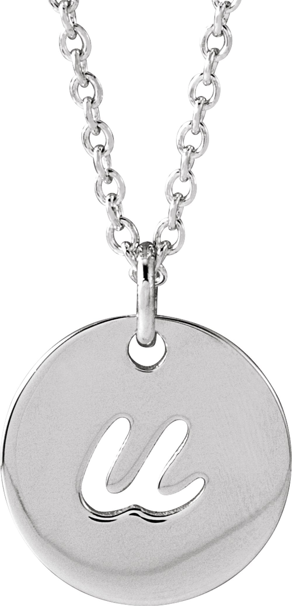 Sterling Silver Script Initial U 16-18" Necklace