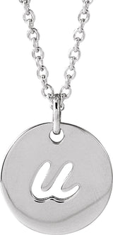 Sterling Silver Script Initial U 16-18" Necklace