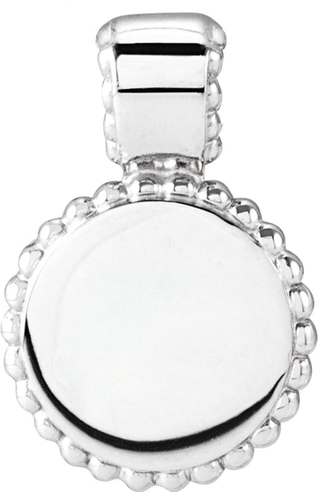 14K White Engravable Beaded Disc Pendant