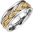 18K White/Yellow/White Gold 8 mm Hand-Woven Comfort-Fit Flat Band Size 10