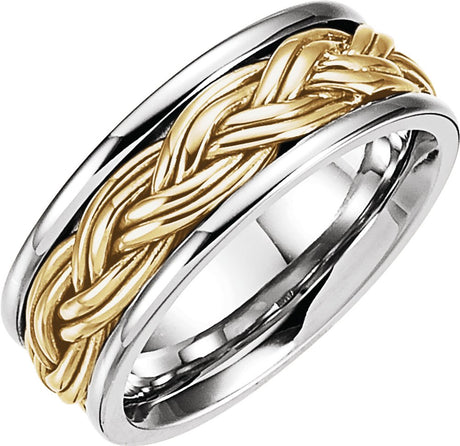 18K White/Yellow/White Gold 8 mm Hand-Woven Comfort-Fit Flat Band Size 10