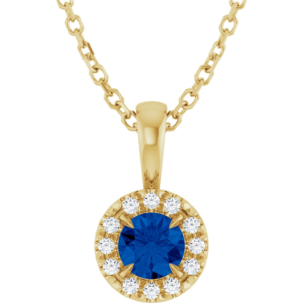 14K Yellow 4 mm Natural Blue Sapphire & .05 CTW Natural Diamond 16-18" Necklace  