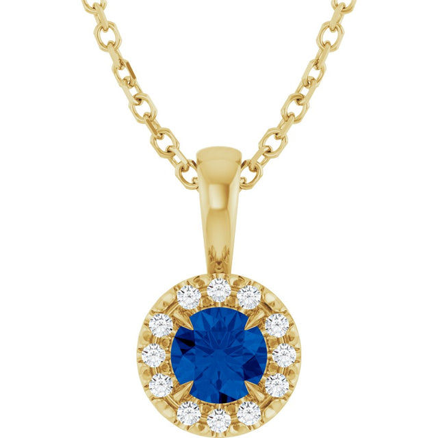 14K Yellow 4 mm Natural Blue Sapphire & .05 CTW Natural Diamond 16-18" Necklace  