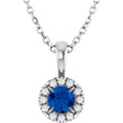 14K White 4 mm Natural Blue Sapphire & .05 CTW Natural Diamond 16-18" Necklace  