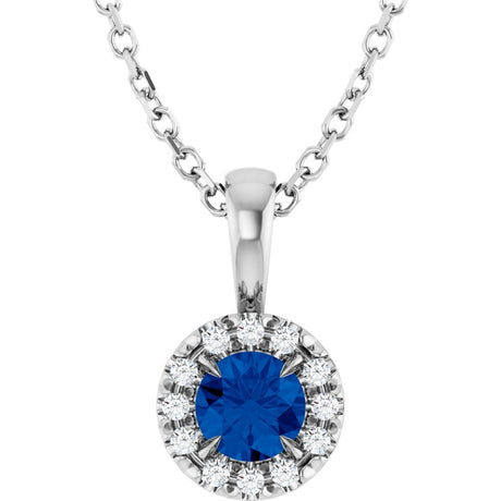 14K White 4 mm Natural Blue Sapphire & .05 CTW Natural Diamond 16-18" Necklace  