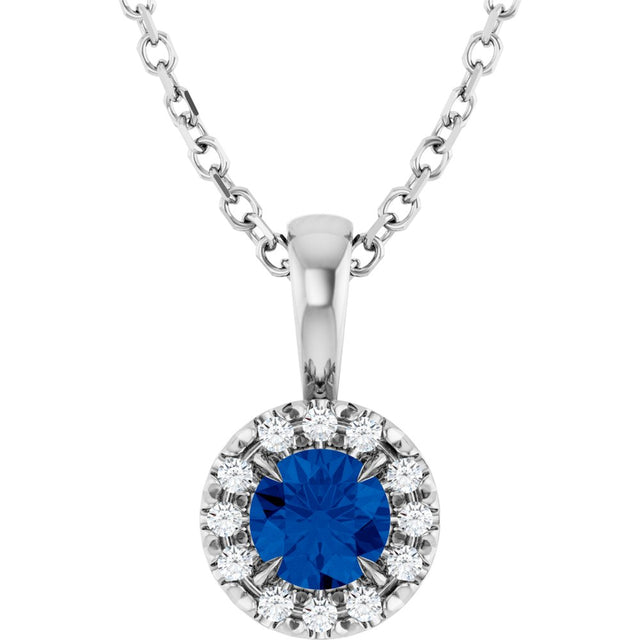 14K White 4 mm Natural Blue Sapphire & .05 CTW Natural Diamond 16-18" Necklace  