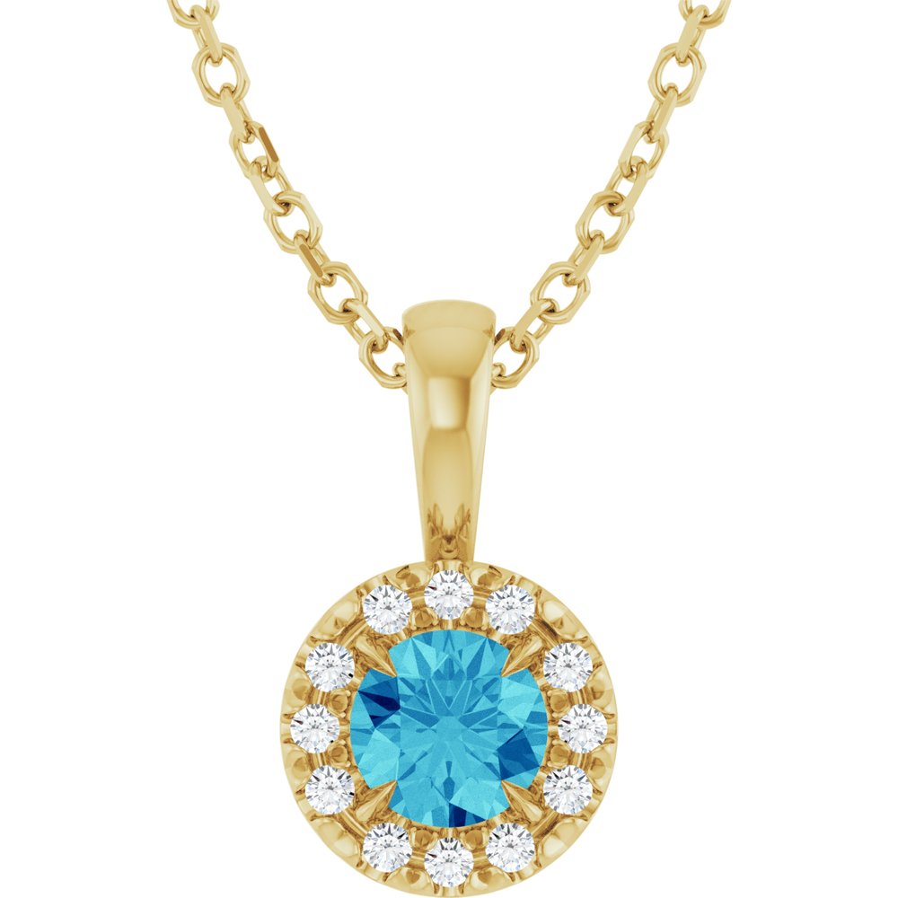 14K Yellow Gold 4 mm Natural Blue Zircon & .05 CTW Natural Diamond 16-18" Necklace  