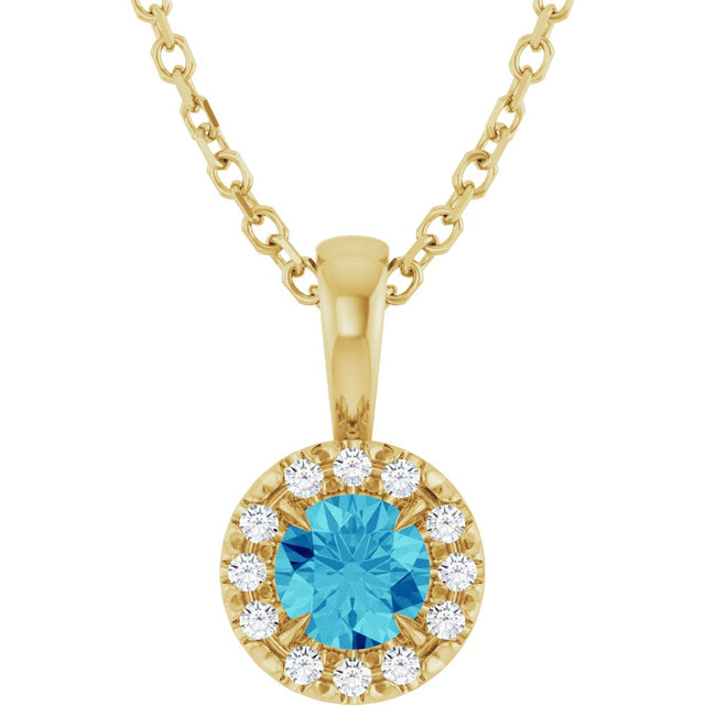 14K Yellow Gold 4 mm Natural Blue Zircon & .05 CTW Natural Diamond 16-18" Necklace  