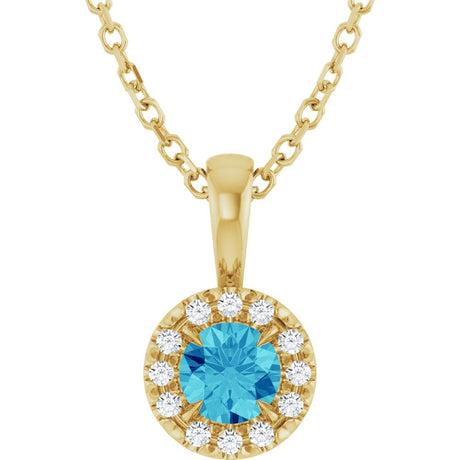 14K Yellow Gold 4 mm Natural Blue Zircon & .05 CTW Natural Diamond 16-18" Necklace  