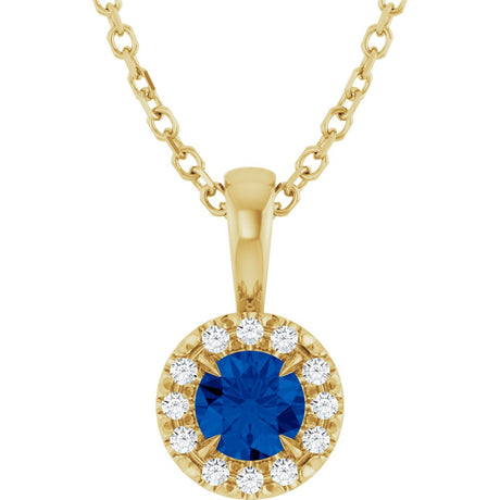 14K Yellow 4 mm Natural Blue Sapphire & .05 CTW Natural Diamond 16-18" Necklace  