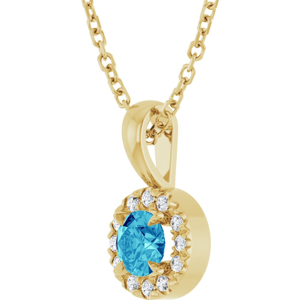 14K Yellow Gold 4 mm Natural Blue Zircon & .05 CTW Natural Diamond 16-18" Necklace  