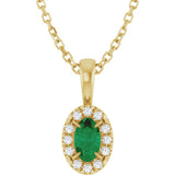 14K Yellow 5x3 mm Natural Emerald & .05 CTW Natural Diamond 16-18" Necklace  