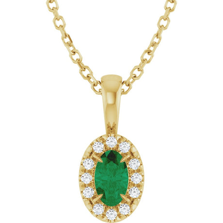 14K Yellow 5x3 mm Natural Emerald & .05 CTW Natural Diamond 16-18" Necklace  