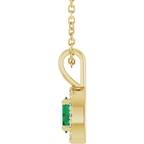 14K Yellow 5x3 mm Natural Emerald & .05 CTW Natural Diamond 16-18" Necklace