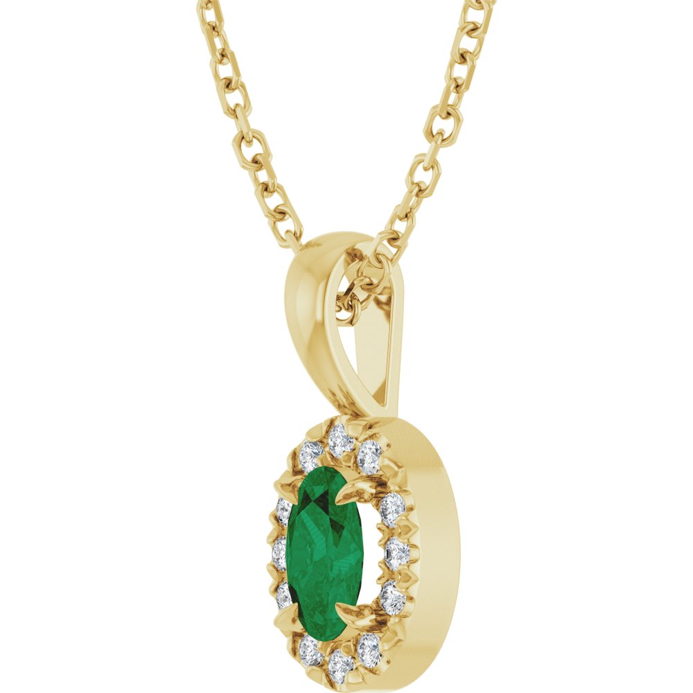 14K Yellow 5x3 mm Natural Emerald & .05 CTW Natural Diamond 16-18" Necklace