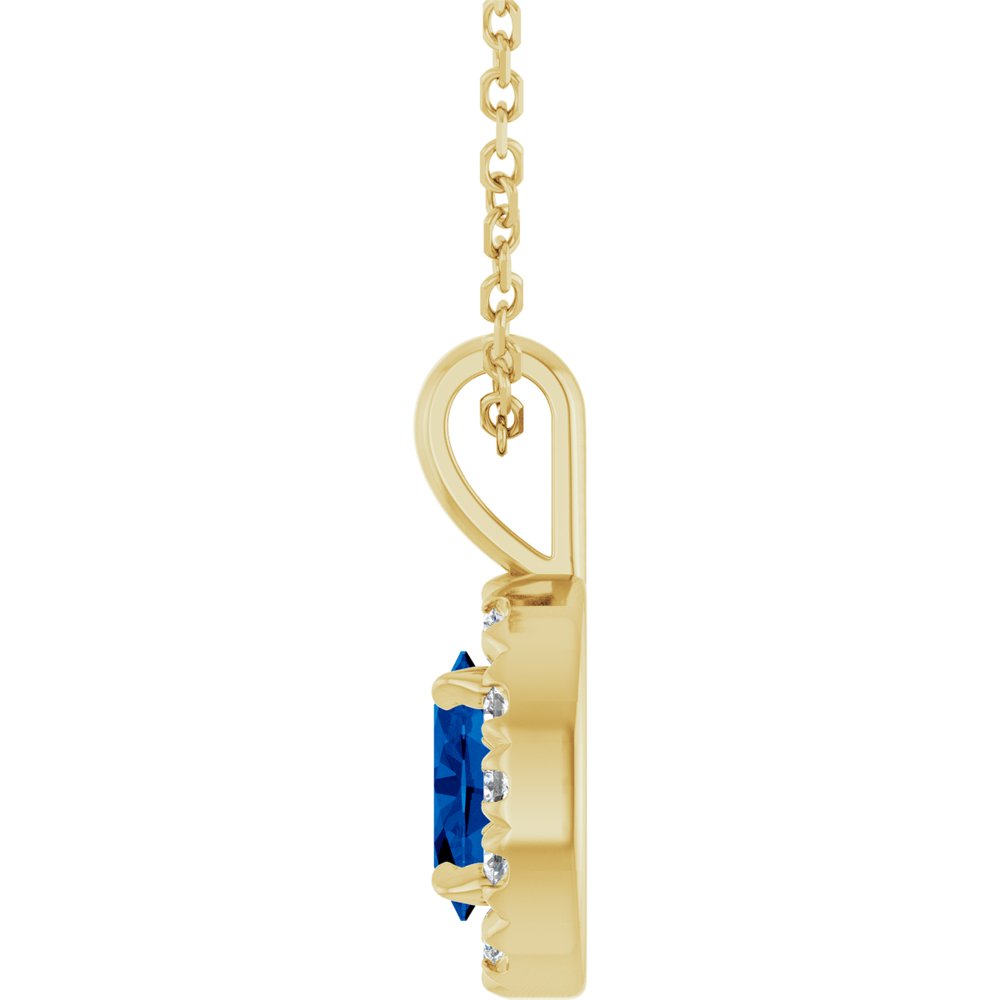 14K Yellow Gold 6x4 mm Lab-Grown Blue Sapphire & 1/10 CTW Natural Diamond 16-18" Necklace  