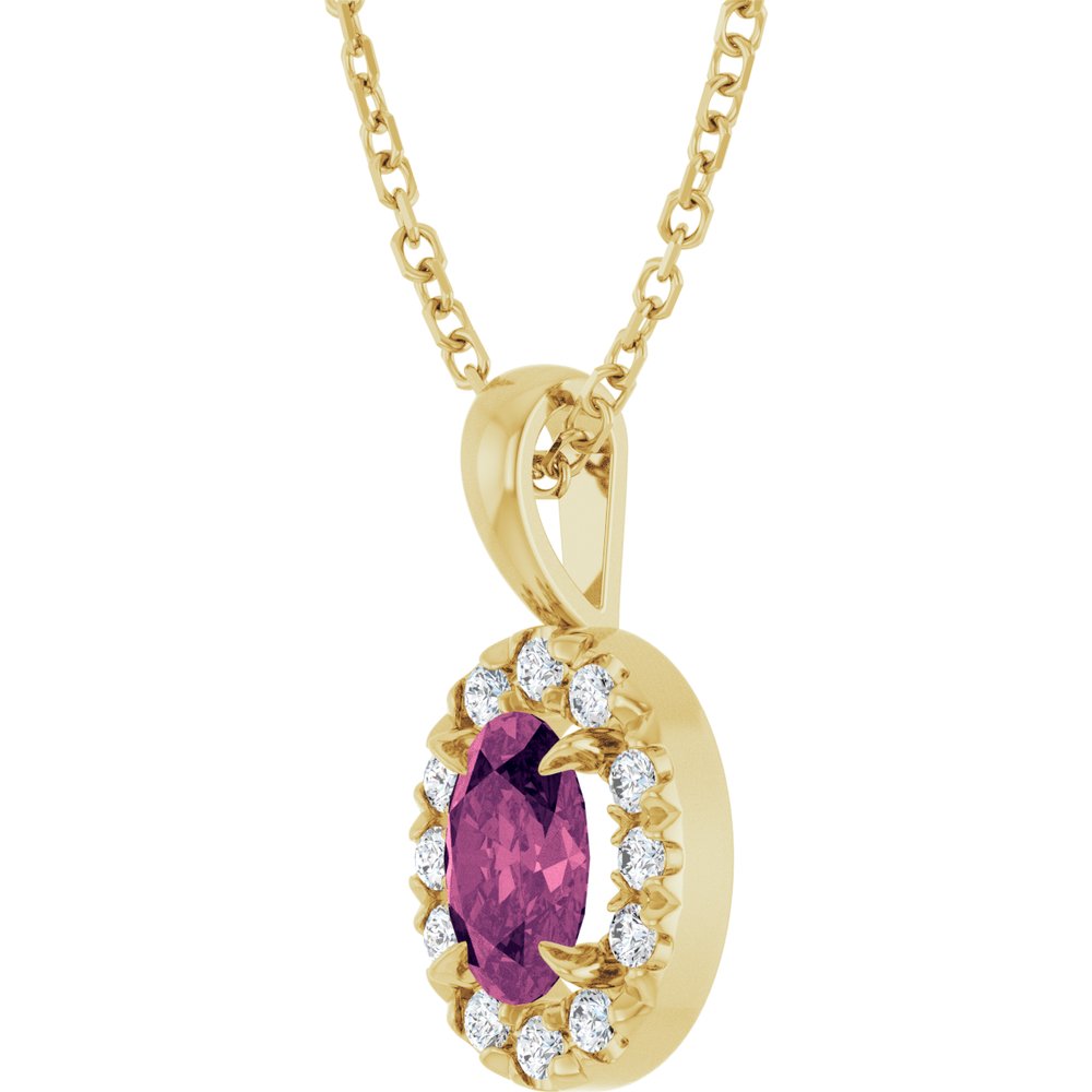 14K Yellow 6x4 mm Natural Pink Tourmaline & 1/10 CTW Natural Diamond 16-18" Necklace