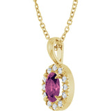 14K Yellow 6x4 mm Natural Pink Tourmaline & 1/10 CTW Natural Diamond 16-18" Necklace