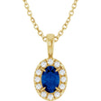 14K Yellow Gold 6x4 mm Lab-Grown Blue Sapphire & 1/10 CTW Natural Diamond 16-18" Necklace  