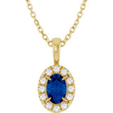 14K Yellow Gold 6x4 mm Lab-Grown Blue Sapphire & 1/10 CTW Natural Diamond 16-18" Necklace  