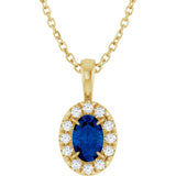 14K Yellow 6x4 mm Lab-Grown Blue Sapphire & 1/10 CTW Natural Diamond 16-18" Necklace  