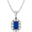 Sterling Silver 5x3 mm Natural Blue Sapphire & 1/8 CTW Natural Diamond 16-18" Necklace  