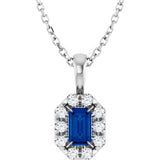 Sterling Silver 5x3 mm Natural Blue Sapphire & 1/8 CTW Natural Diamond 16-18" Necklace  