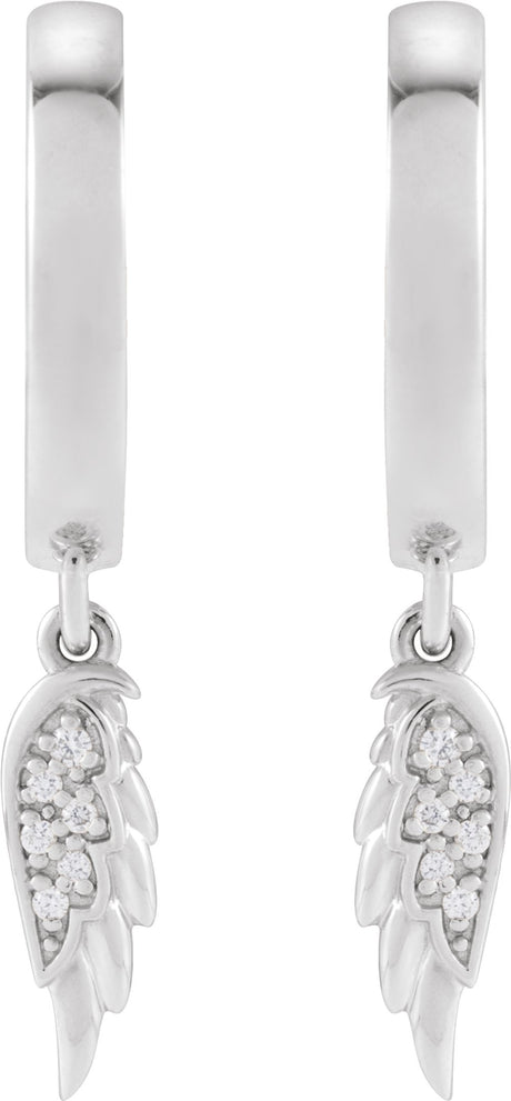 14K White .03 CTW Natural Diamond Angel Wing Hinged Hoop Earrings