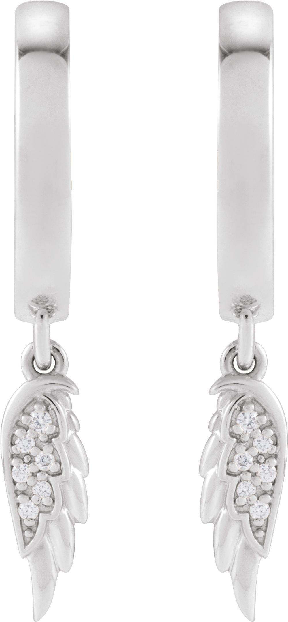 Sterling Silver .03 CTW Natural Diamond Angel Wing Hinged Hoop Earrings