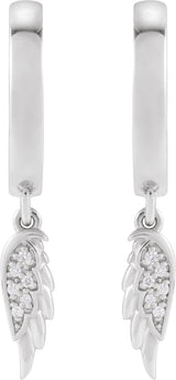 14K White .03 CTW Natural Diamond Angel Wing Hinged Hoop Earrings