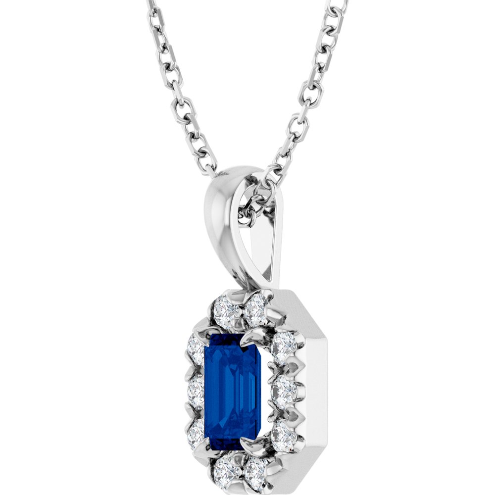 Sterling Silver 5x3 mm Natural Blue Sapphire & 1/8 CTW Natural Diamond 16-18" Necklace