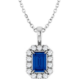 14K White 6x4 mm Natural Blue Sapphire & 1/5 CTW Natural Diamond 16-18" Necklace  