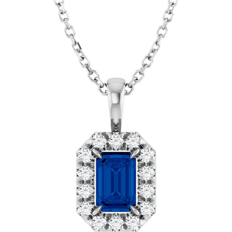 14K White 6x4 mm Natural Blue Sapphire & 1/5 CTW Natural Diamond 16-18" Necklace  