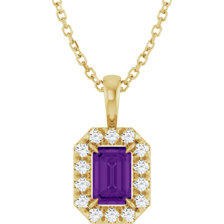 14K Yellow Gold 6x4 mm Natural Amethyst & 1/5 CTW Natural Diamond 16-18" Necklace  