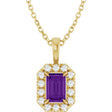 14K Yellow Gold 6x4 mm Natural Amethyst & 1/5 CTW Natural Diamond 16-18" Necklace  