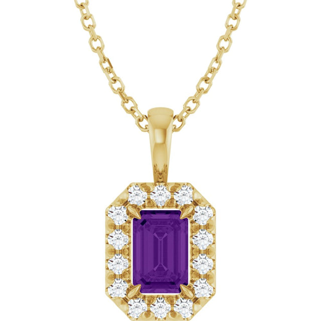 14K Yellow Gold 6x4 mm Natural Amethyst & 1/5 CTW Natural Diamond 16-18" Necklace  