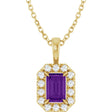 14K Yellow 6x4 mm Natural Amethyst & 1/5 CTW Natural Diamond 16-18" Necklace  