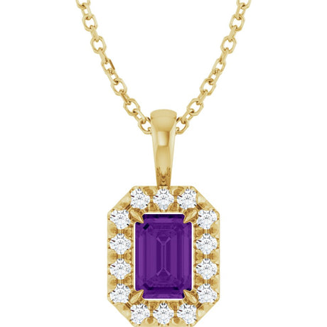 14K Yellow 6x4 mm Natural Amethyst & 1/5 CTW Natural Diamond 16-18" Necklace  