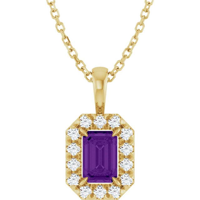 14K Yellow 6x4 mm Natural Amethyst & 1/5 CTW Natural Diamond 16-18" Necklace  