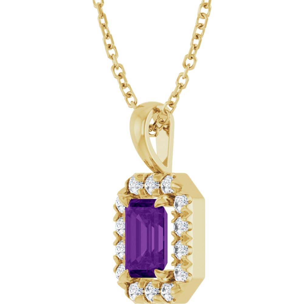 14K Yellow Gold 6x4 mm Natural Amethyst & 1/5 CTW Natural Diamond 16-18" Necklace  