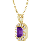 14K Yellow Gold 6x4 mm Natural Amethyst & 1/5 CTW Natural Diamond 16-18" Necklace  