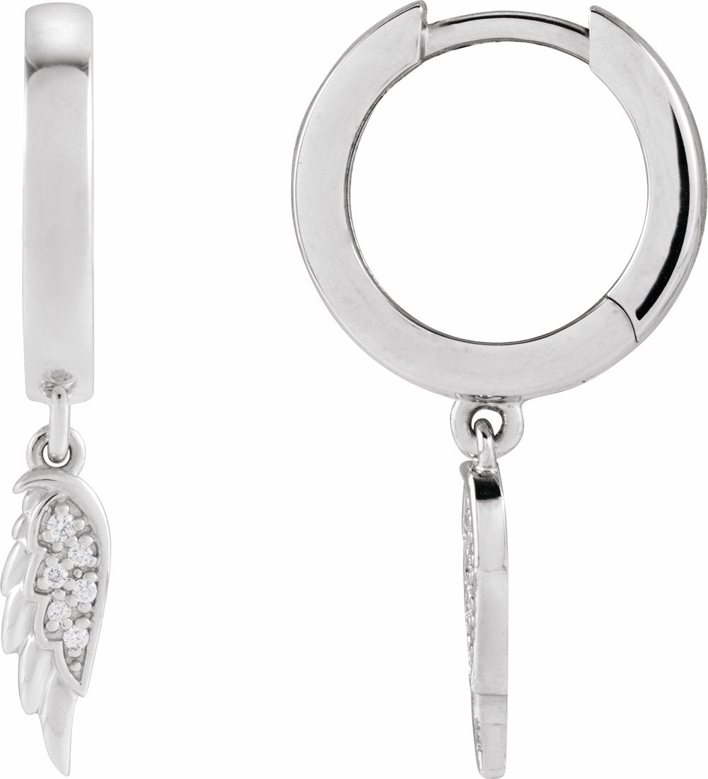 14K White .03 CTW Natural Diamond Angel Wing Hinged Hoop Earrings