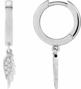 Sterling Silver .03 CTW Natural Diamond Angel Wing Hinged Hoop Earrings