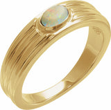 14K Yellow Gold 5x3 mm Oval Natural White Opal Cabochon Ring